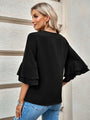 Jubilee Solid Color Loose V neck Ruffle Blouse - Vestir en Moda