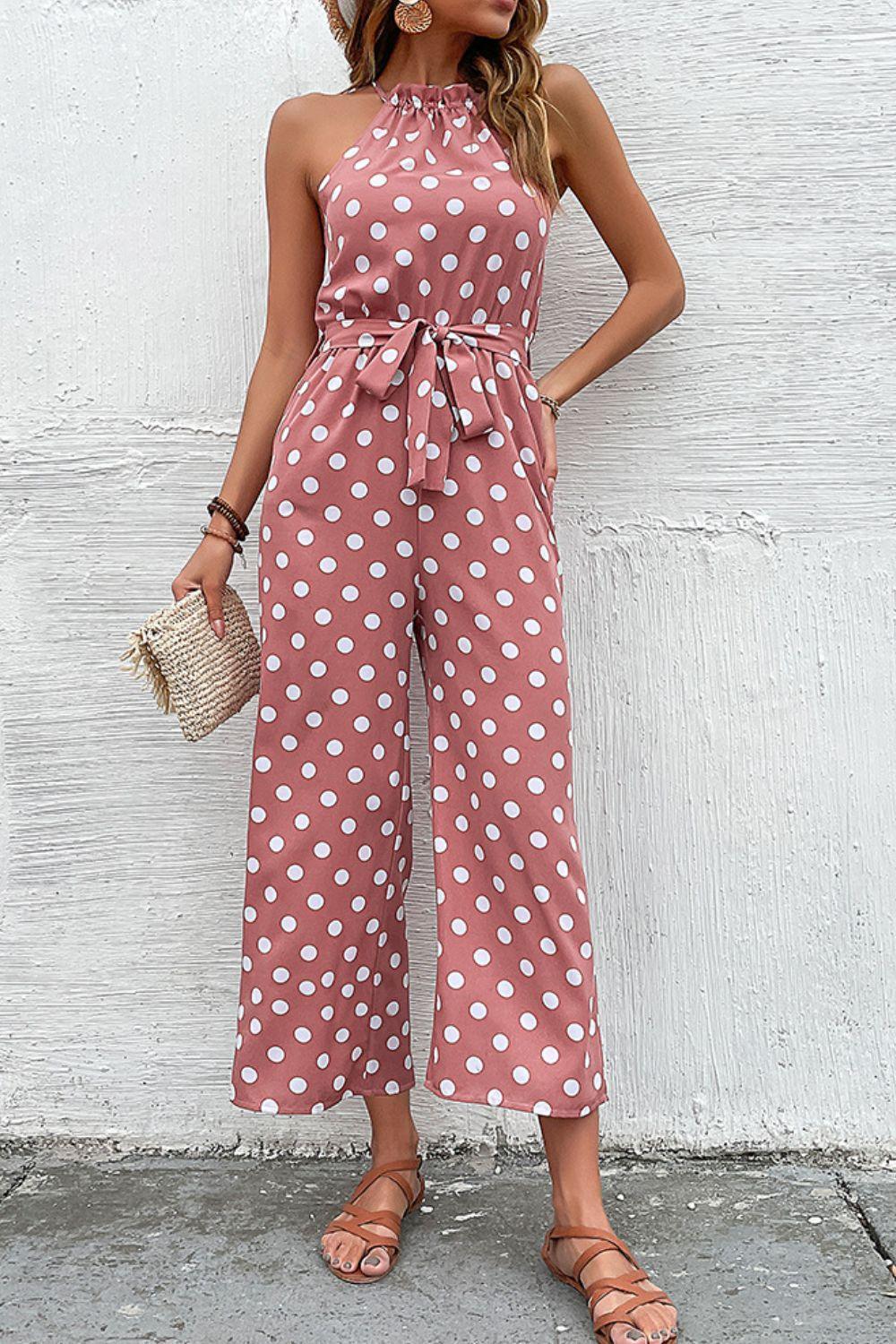 Judith Dot Grecian Wide Leg Jumpsuits - Vestir en Moda