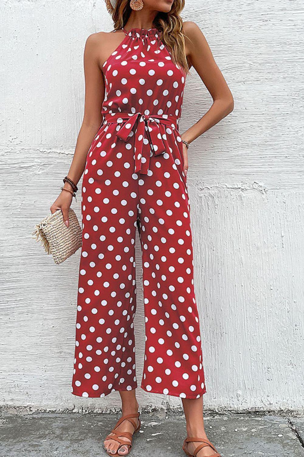 Judith Dot Grecian Wide Leg Jumpsuits - Vestir en Moda