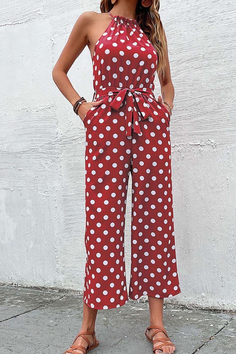 Judith Dot Grecian Wide Leg Jumpsuits - Vestir en Moda