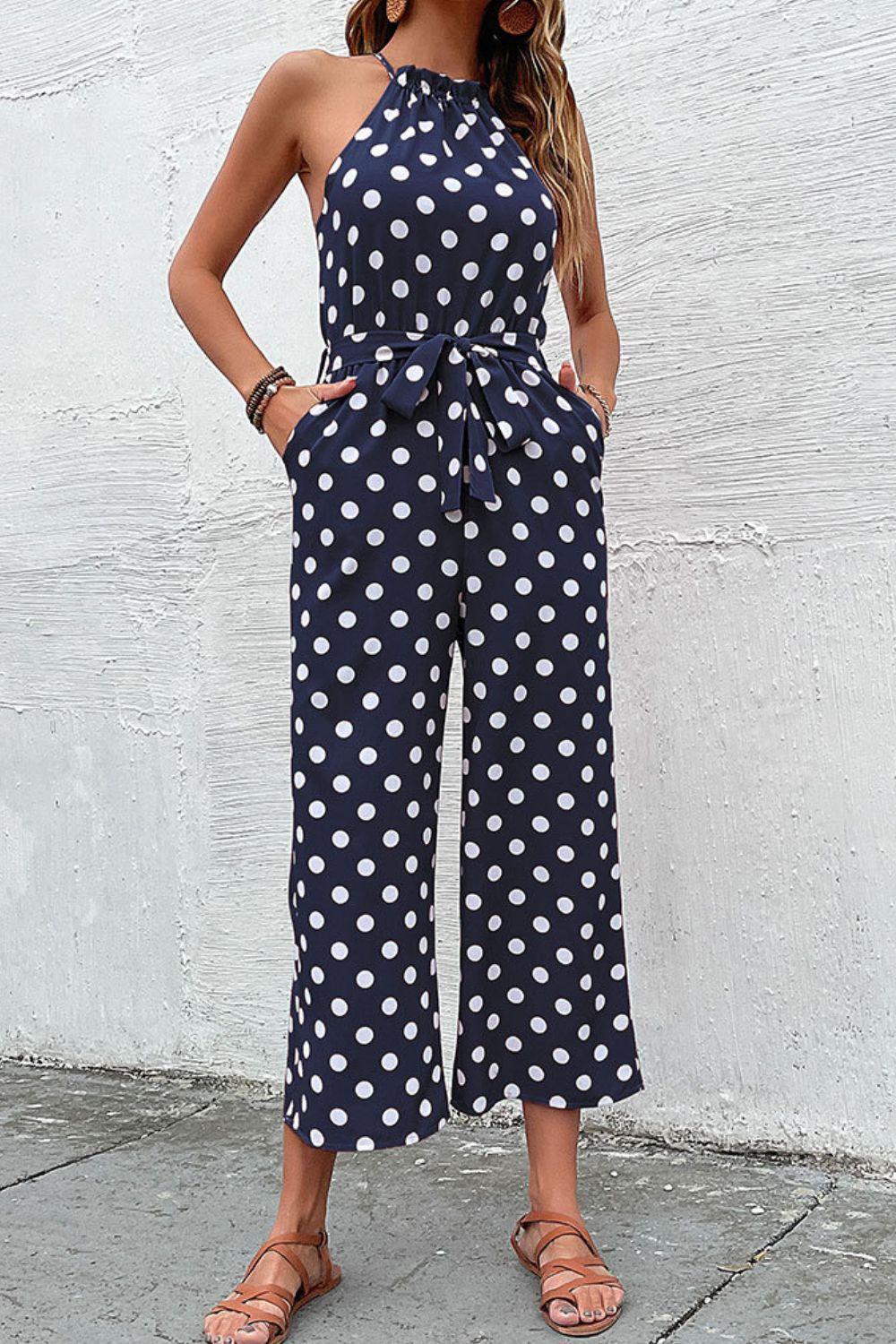 Judith Dot Grecian Wide Leg Jumpsuits - Vestir en Moda
