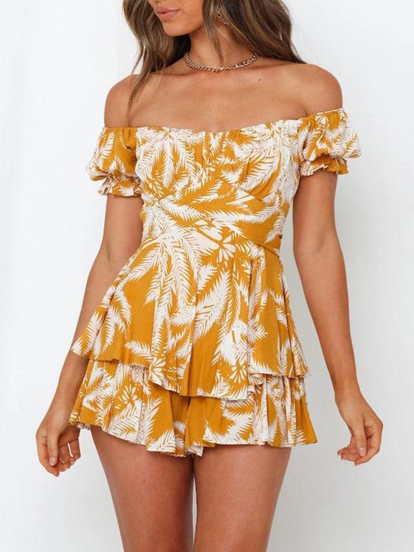 Julia Women Floral Print Off The Shoulder Puff Sleeves Rompers - Vestir en Moda
