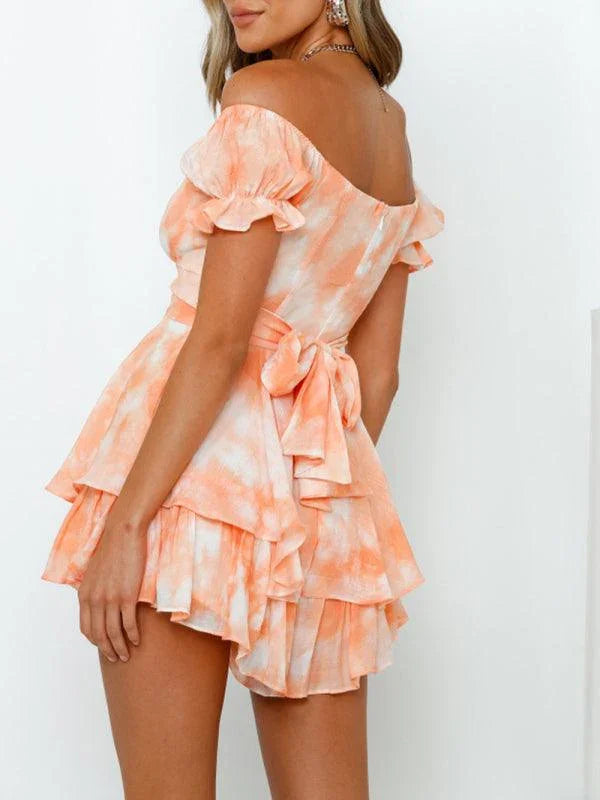 Julia Women Floral Print Off The Shoulder Puff Sleeves Rompers - Vestir en Moda