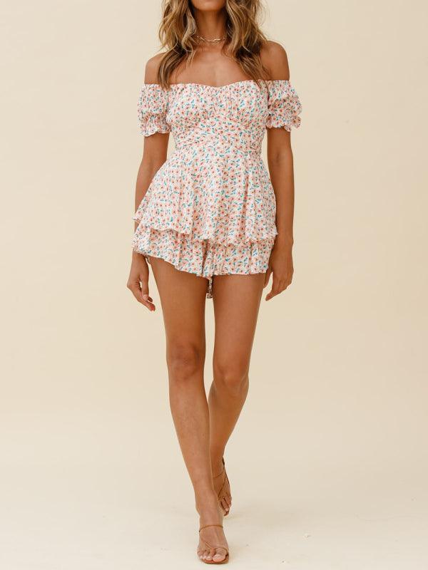 Julia Women Floral Print Off The Shoulder Puff Sleeves Rompers - Vestir en Moda
