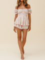 Julia Women Floral Print Off The Shoulder Puff Sleeves Rompers - Vestir en Moda