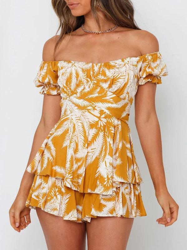 Julia Women Floral Print Off The Shoulder Puff Sleeves Rompers - Vestir en Moda