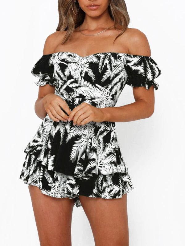 Julia Women Floral Print Off The Shoulder Puff Sleeves Rompers - Vestir en Moda