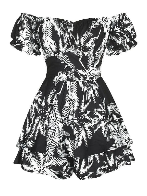 Julia Women Floral Print Off The Shoulder Puff Sleeves Rompers - Vestir en Moda