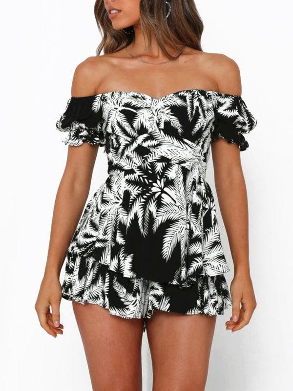 Julia Women Floral Print Off The Shoulder Puff Sleeves Rompers - Vestir en Moda