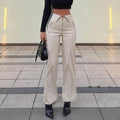 Juliana High Waist Straight Loose Wide Leg Casual Leather Pants - Vestir en Moda