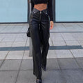 Juliana High Waist Straight Loose Wide Leg Casual Leather Pants - Vestir en Moda