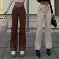 Juliana High Waist Straight Loose Wide Leg Casual Leather Pants - Vestir en Moda