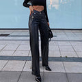 Juliana High Waist Straight Loose Wide Leg Casual Leather Pants - Vestir en Moda