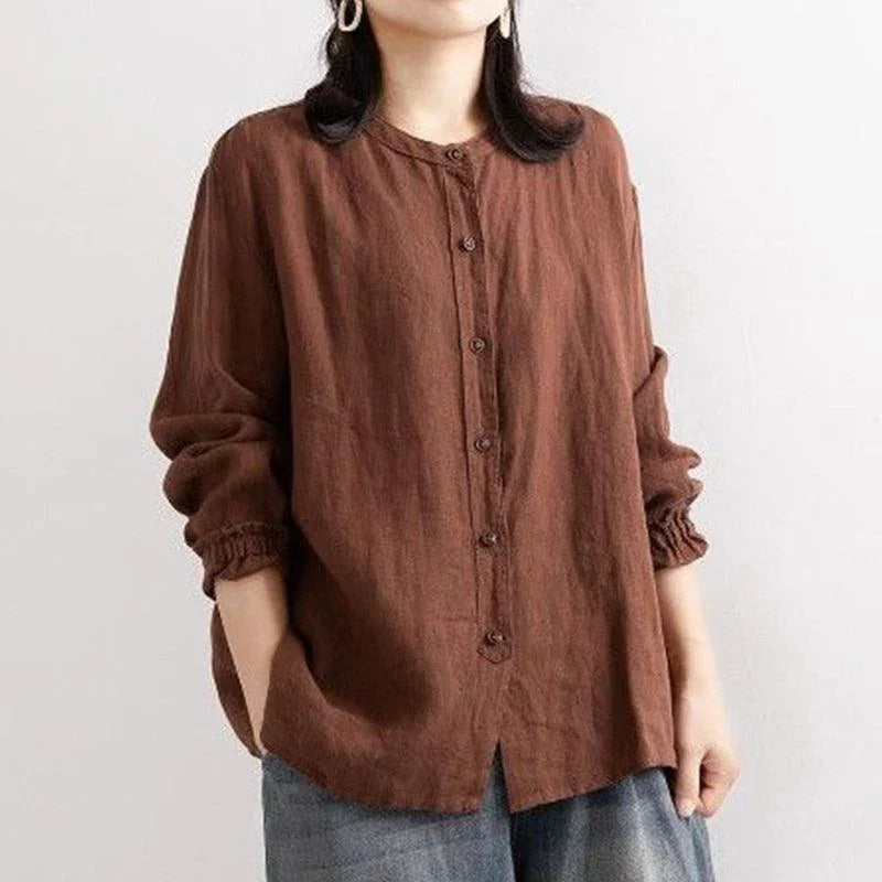 Juliette Ethnic Style Vintage Cotton Linen Casual O Neck Loose Shirt - Vestir en Moda