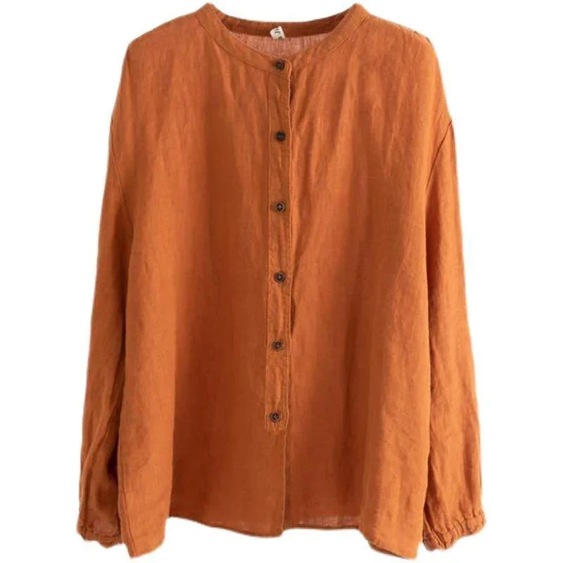 Juliette Ethnic Style Vintage Cotton Linen Casual O Neck Loose Shirt - Vestir en Moda