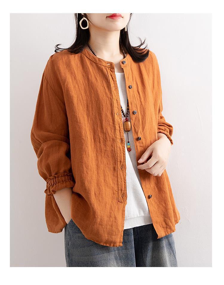 Juliette Ethnic Style Vintage Cotton Linen Casual O Neck Loose Shirt - Vestir en Moda