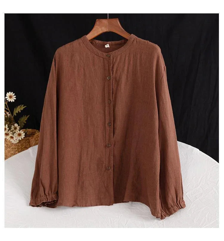 Juliette Ethnic Style Vintage Cotton Linen Casual O Neck Loose Shirt - Vestir en Moda