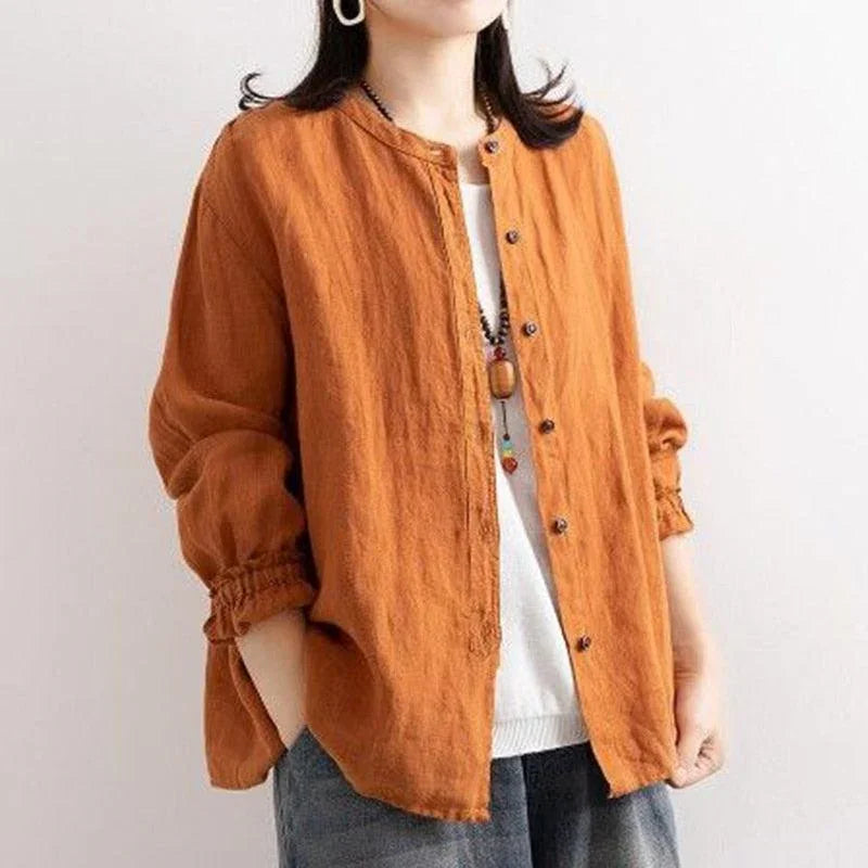 Juliette Ethnic Style Vintage Cotton Linen Casual O Neck Loose Shirt - Vestir en Moda