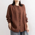 Juliette Ethnic Style Vintage Cotton Linen Casual O Neck Loose Shirt - Vestir en Moda