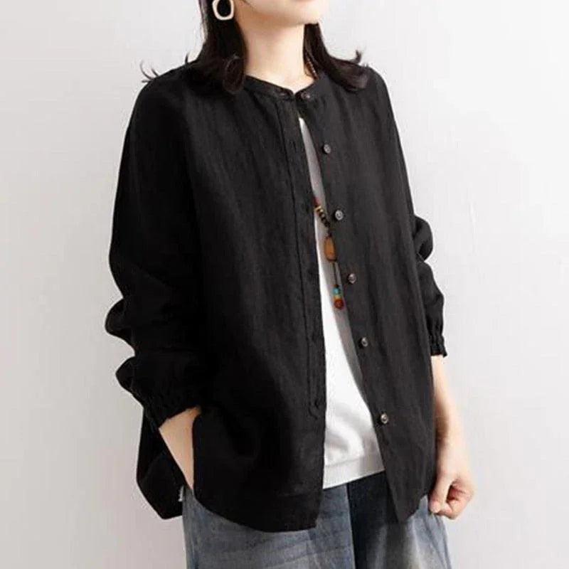 Juliette Ethnic Style Vintage Cotton Linen Casual O Neck Loose Shirt - Vestir en Moda