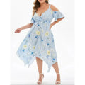 Stunning Floral Print Open Shoulder Midi Dress Plus Size