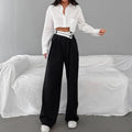 Kaia Contrast Color Casual Draping Mopping Wide Leg Design Pants - Vestir en Moda