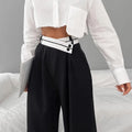 Kaia Contrast Color Casual Draping Mopping Wide Leg Design Pants - Vestir en Moda