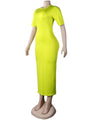 Kaitlyn Neon Yellow High Waist Wrap Round Neck Short Sleeve Mid Dress - Vestir en Moda