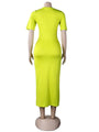 Kaitlyn Neon Yellow High Waist Wrap Round Neck Short Sleeve Mid Dress - Vestir en Moda