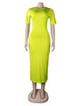 Kaitlyn Neon Yellow High Waist Wrap Round Neck Short Sleeve Mid Dress - Vestir en Moda
