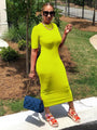 Kaitlyn Neon Yellow High Waist Wrap Round Neck Short Sleeve Mid Dress - Vestir en Moda