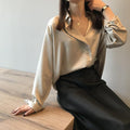 Karen Spring Elegant Satin Shirt Women Long-Sleeved Blouse - Vestir en Moda