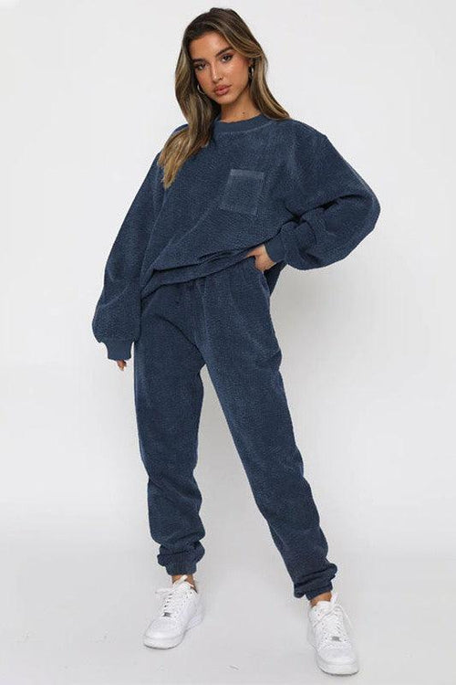 Karmala Elegant Round Neckline Navy Western Two Piece Corduriy Set - Vestir en Moda
