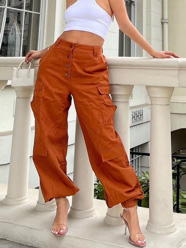 Keira Casual Multi Pocket Button Fly Straight Cargo Trousers - Vestir en Moda