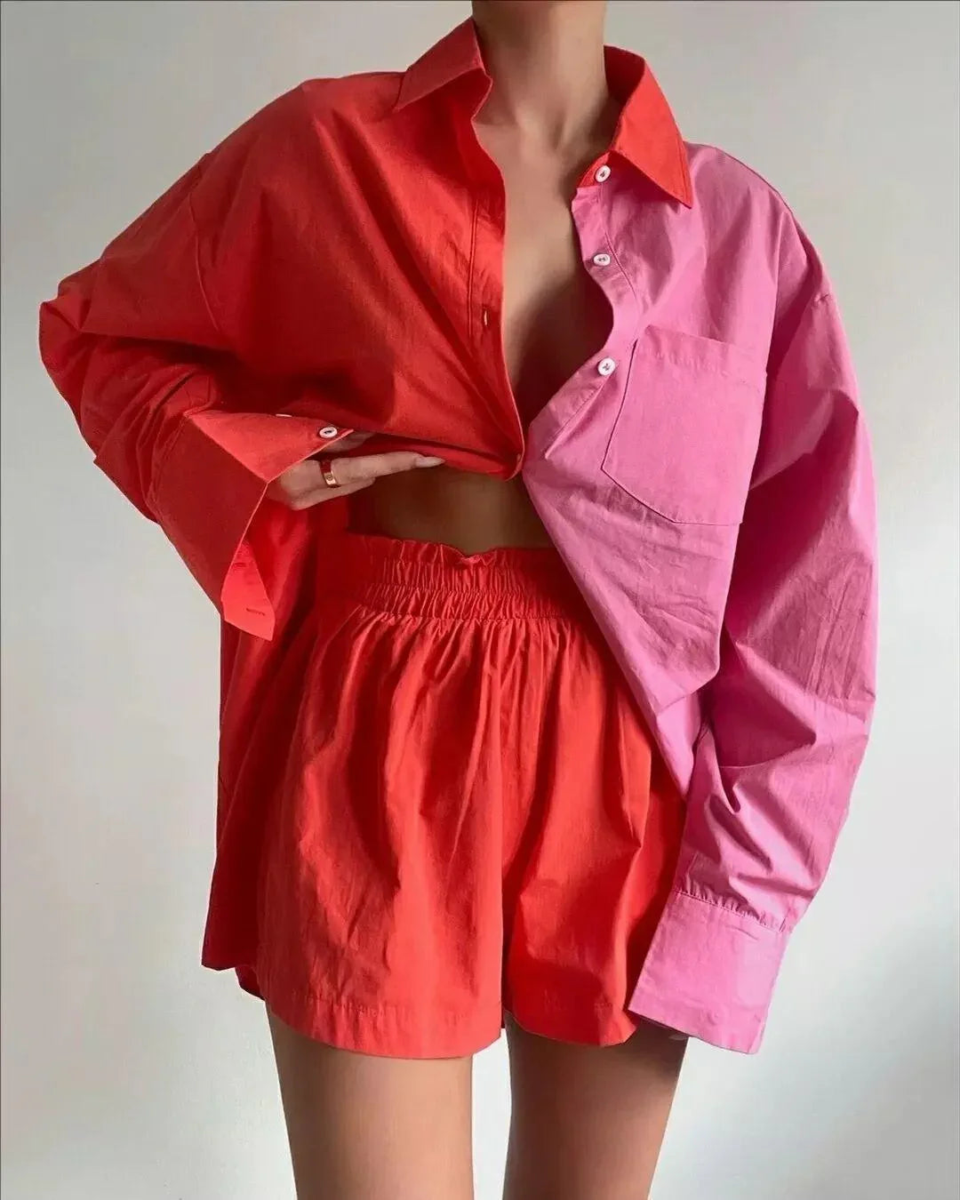Kennedy Solid Color Breasted Long Sleeve Collared Loose Casual Set - Vestir en Moda