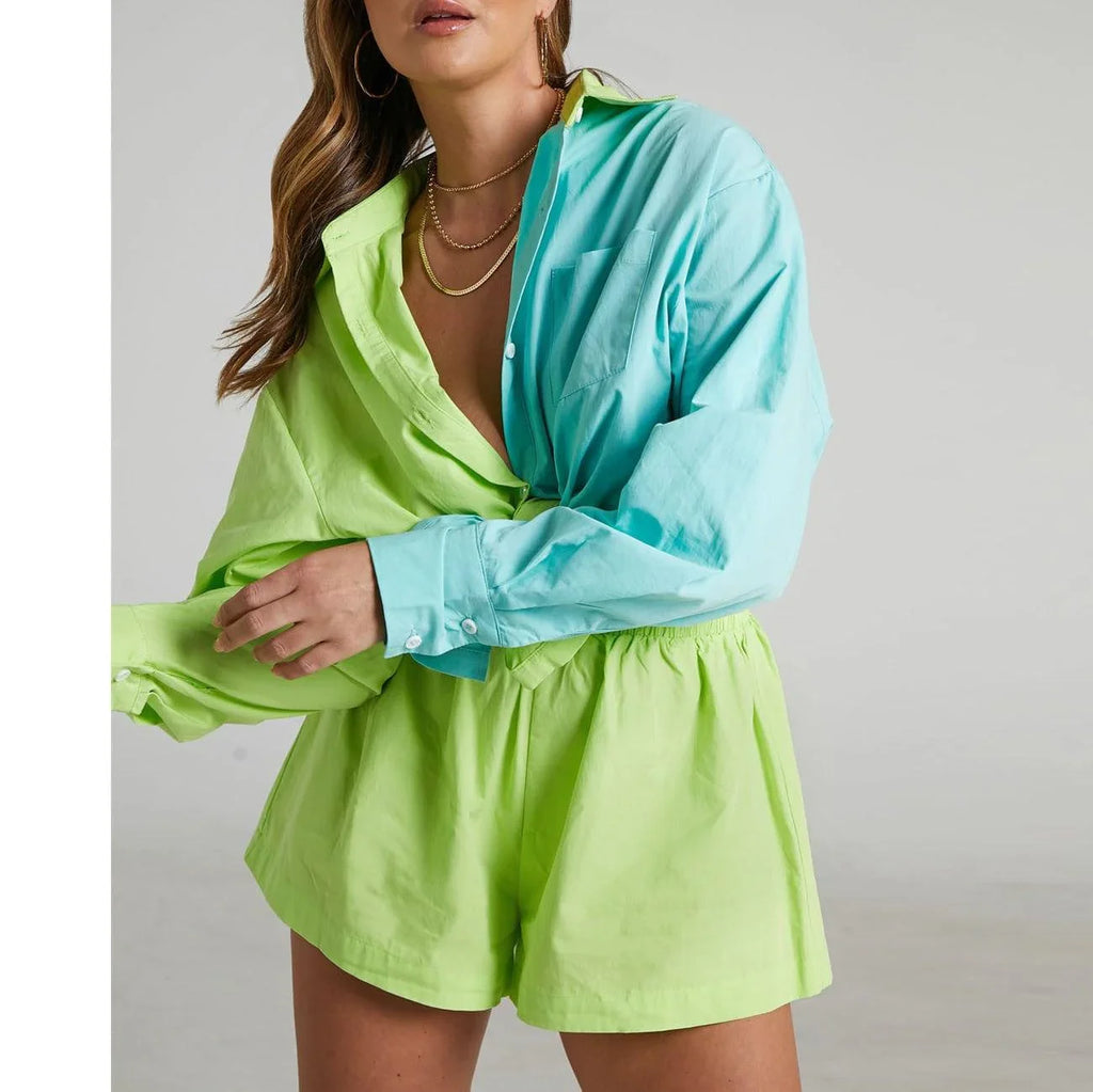 Kennedy Solid Color Breasted Long Sleeve Collared Loose Casual Set - Vestir en Moda