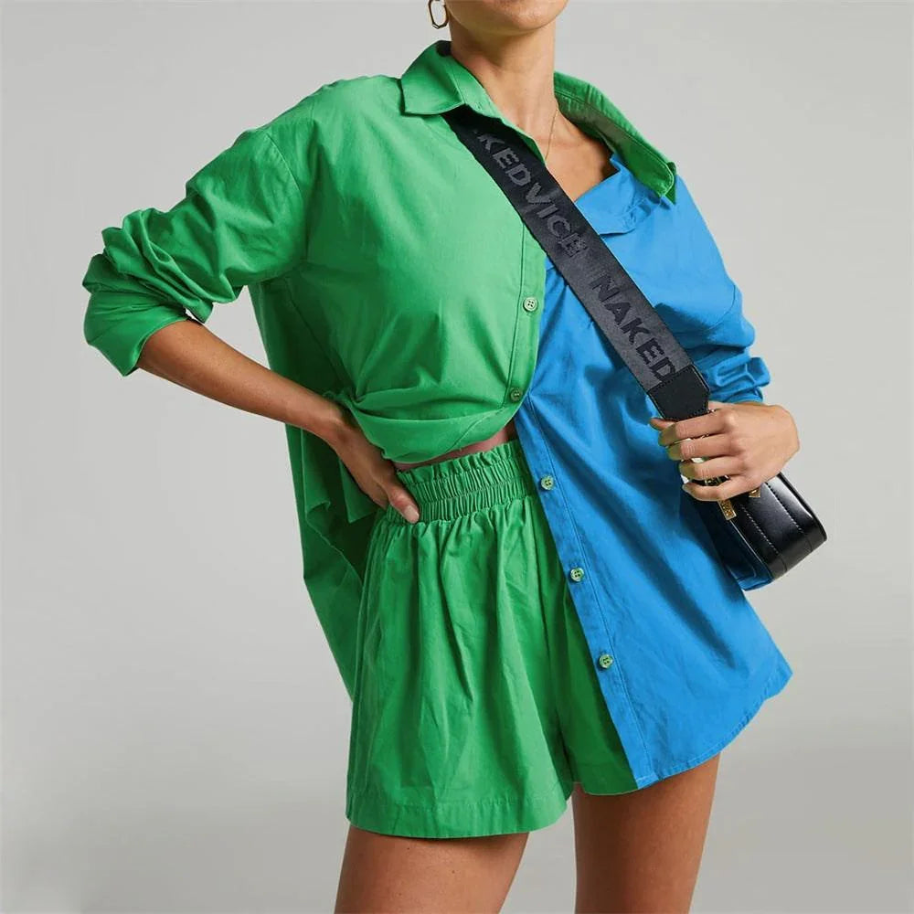 Kennedy Solid Color Breasted Long Sleeve Collared Loose Casual Set - Vestir en Moda