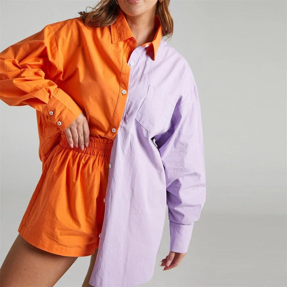 Kennedy Solid Color Breasted Long Sleeve Collared Loose Casual Set - Vestir en Moda