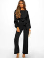 Keyla Women Solid Color Long Puff Sleeve Waist Tie Jumpsuits - Vestir en Moda