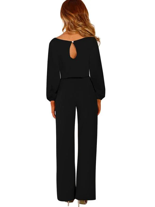 Keyla Women Solid Color Long Puff Sleeve Waist Tie Jumpsuits - Vestir en Moda