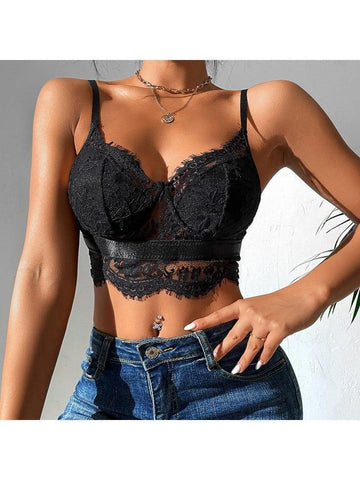 Keysi Fashion Lace Solid Nightclub Tanks