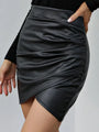 Kinley Faux Leather Wrap Ruched High Waisted Sexy Mini Skirt - Vestir en Moda