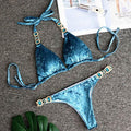 Kinsley Halter Crystal Diamond Rhinestone Brazilian Bathing Swimwear - Vestir en Moda