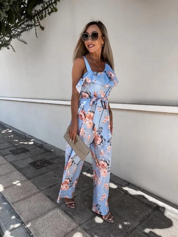 Laura Summer Loose Lace-up Printed Jumpsuits - Vestir en Moda