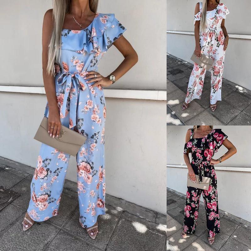 Laura Summer Loose Lace-up Printed Jumpsuits - Vestir en Moda