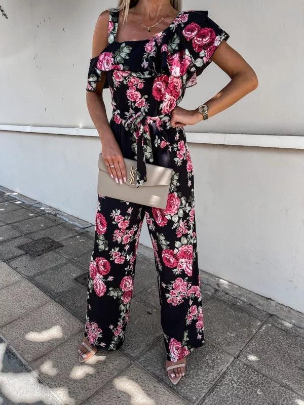 Laura Summer Loose Lace-up Printed Jumpsuits - Vestir en Moda