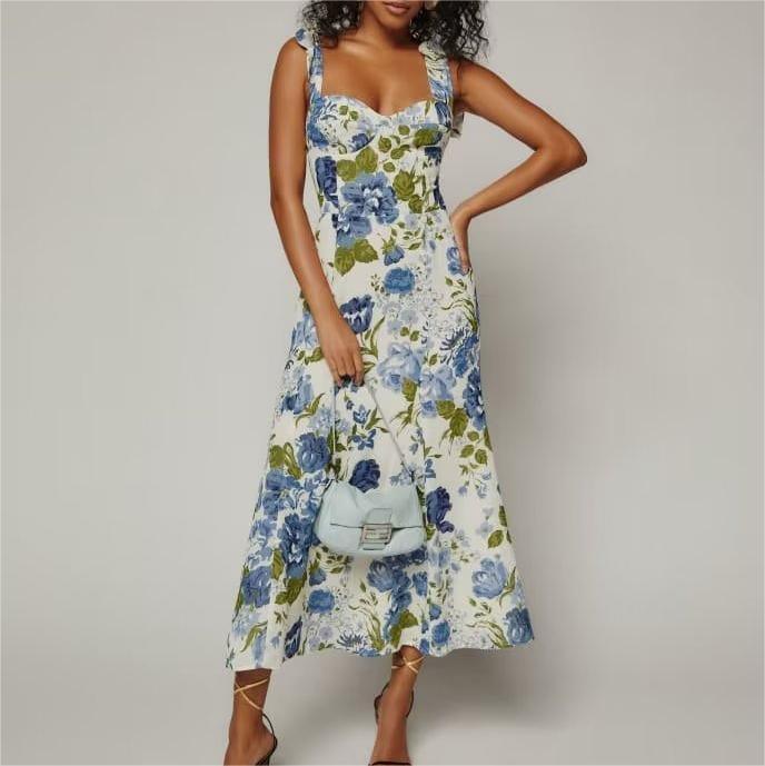 laura Summer Women Clothing Waist Strap Type Drawstring Printed Dresses - Vestir en Moda