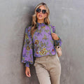 Laurel Floral Print Long Sleeve Turtleneck Loose Blouse - Vestir en Moda