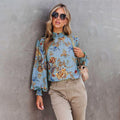 Laurel Floral Print Long Sleeve Turtleneck Loose Blouse - Vestir en Moda
