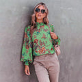 Laurel Floral Print Long Sleeve Turtleneck Loose Blouse - Vestir en Moda